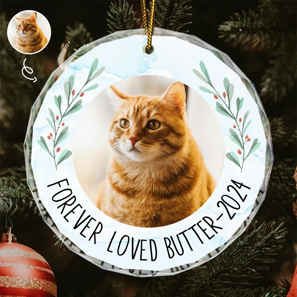 Custom Photo Forever Loved Memorial - Personalized Circle Glass Ornament ORNA1210