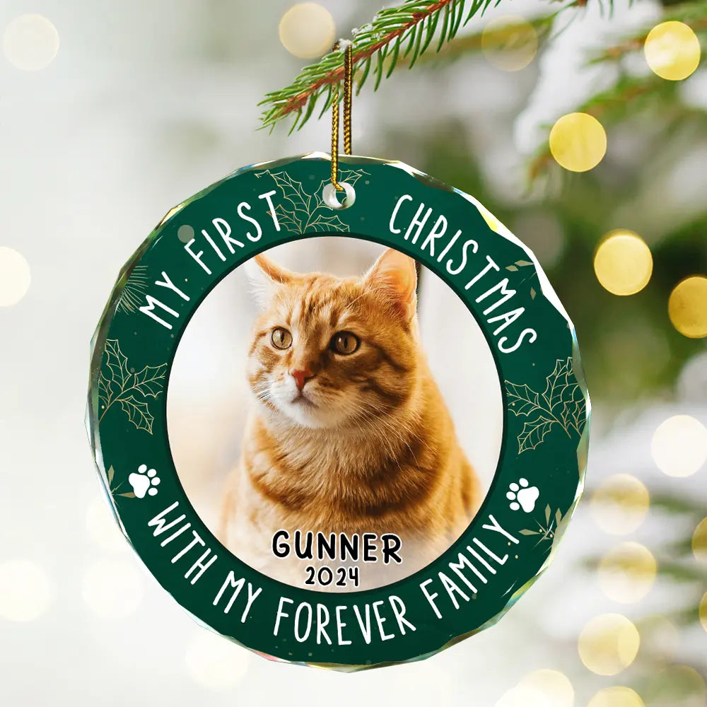 Custom Photo First Christmas Pet Lovers - Personalized Circle Glass Ornament ORNA1210