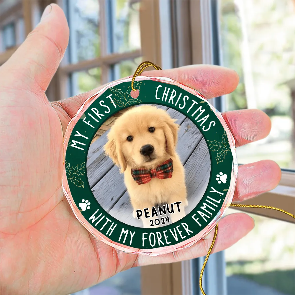 Custom Photo First Christmas Pet Lovers - Personalized Circle Glass Ornament ORNA1210