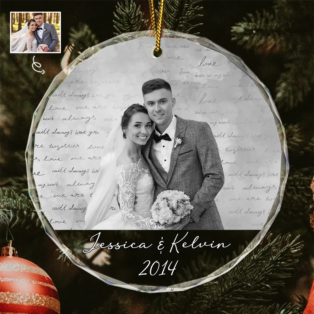 Custom Photo Anniversary Couples - Personalized Circle Glass Ornament ORNA1210