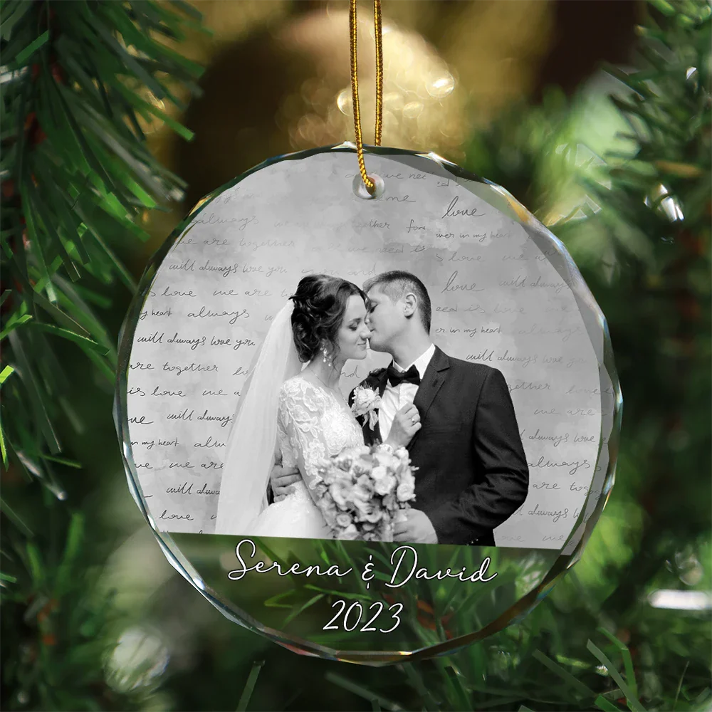 Custom Photo Anniversary Couples - Personalized Circle Glass Ornament ORNA1210