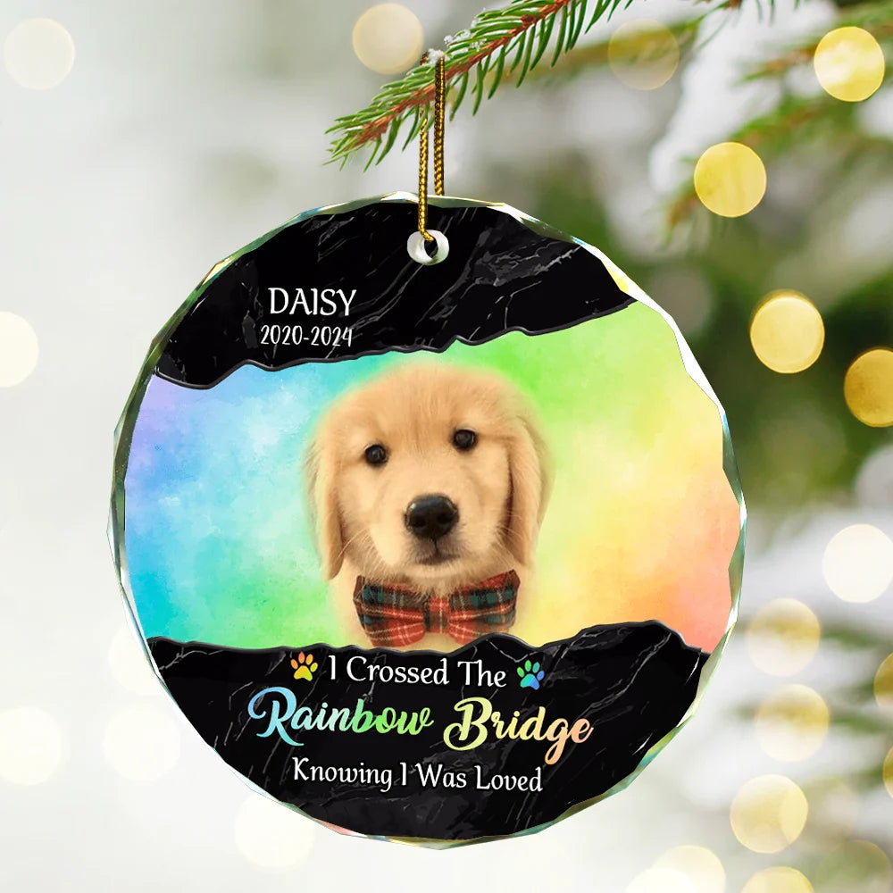 Custom Photo I Crossed The Rainbow Bridge Memorial - Personalized Circle Glass Ornament ORNA1210