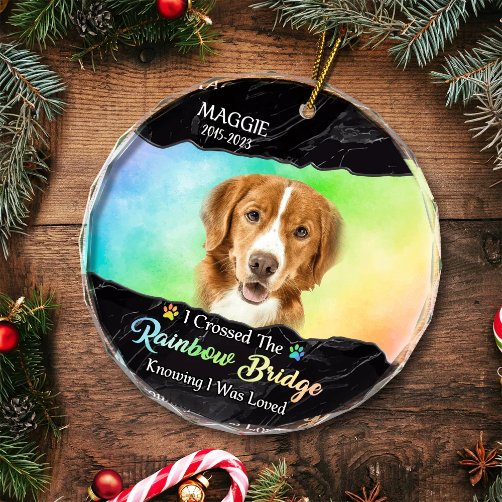 Custom Photo I Crossed The Rainbow Bridge Memorial - Personalized Circle Glass Ornament ORNA1210