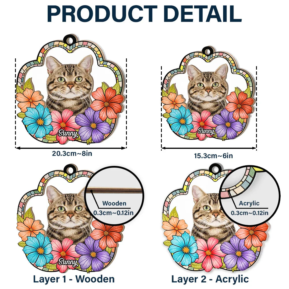 Custom Photo Dog Cat Floral Stained Glass - Personalized Window Hanging Suncatcher Ornament ORNA1210