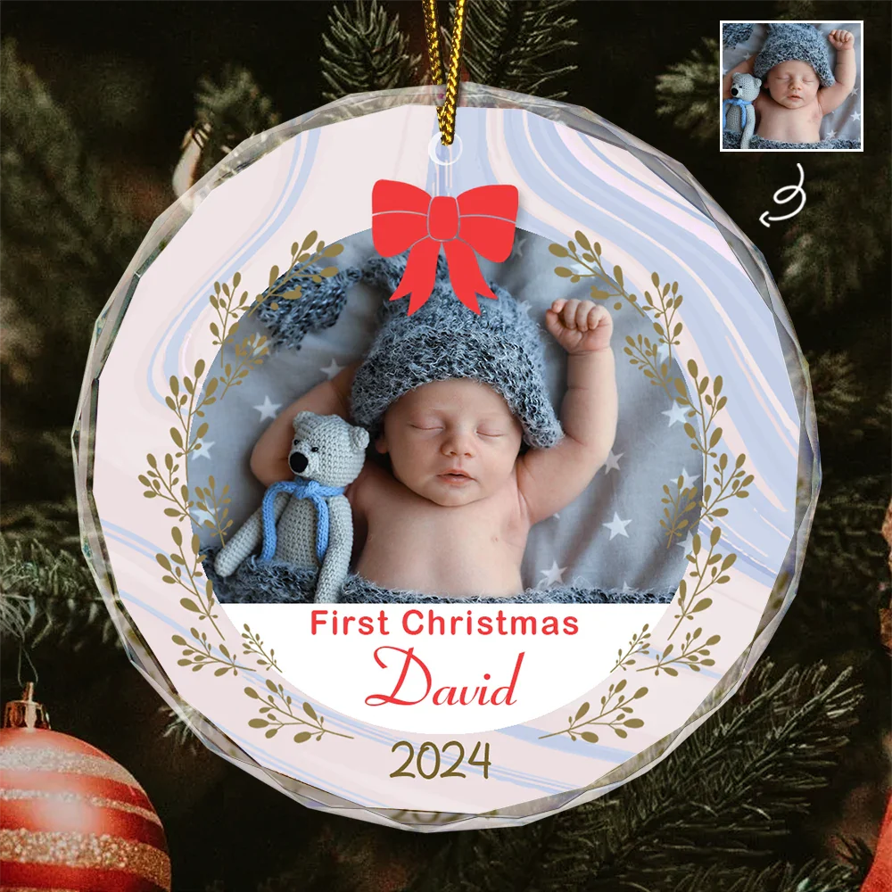 Custom Photo First Christmas - Personalized Circle Glass Ornament ORNA1210