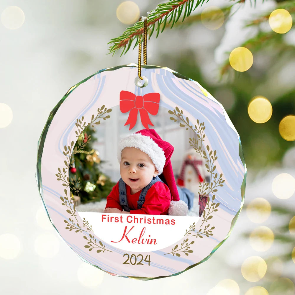 Custom Photo First Christmas - Personalized Circle Glass Ornament ORNA1210