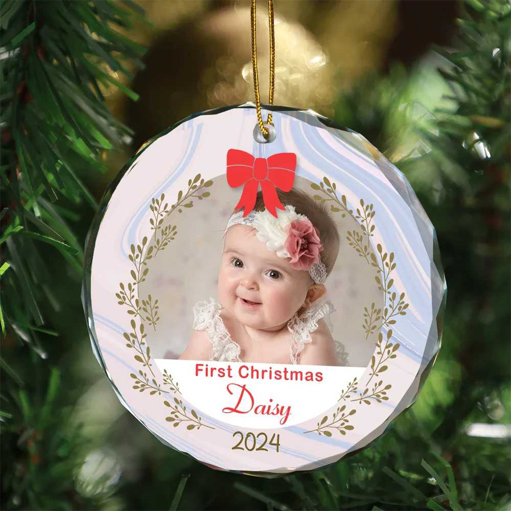 Custom Photo First Christmas - Personalized Circle Glass Ornament ORNA1210