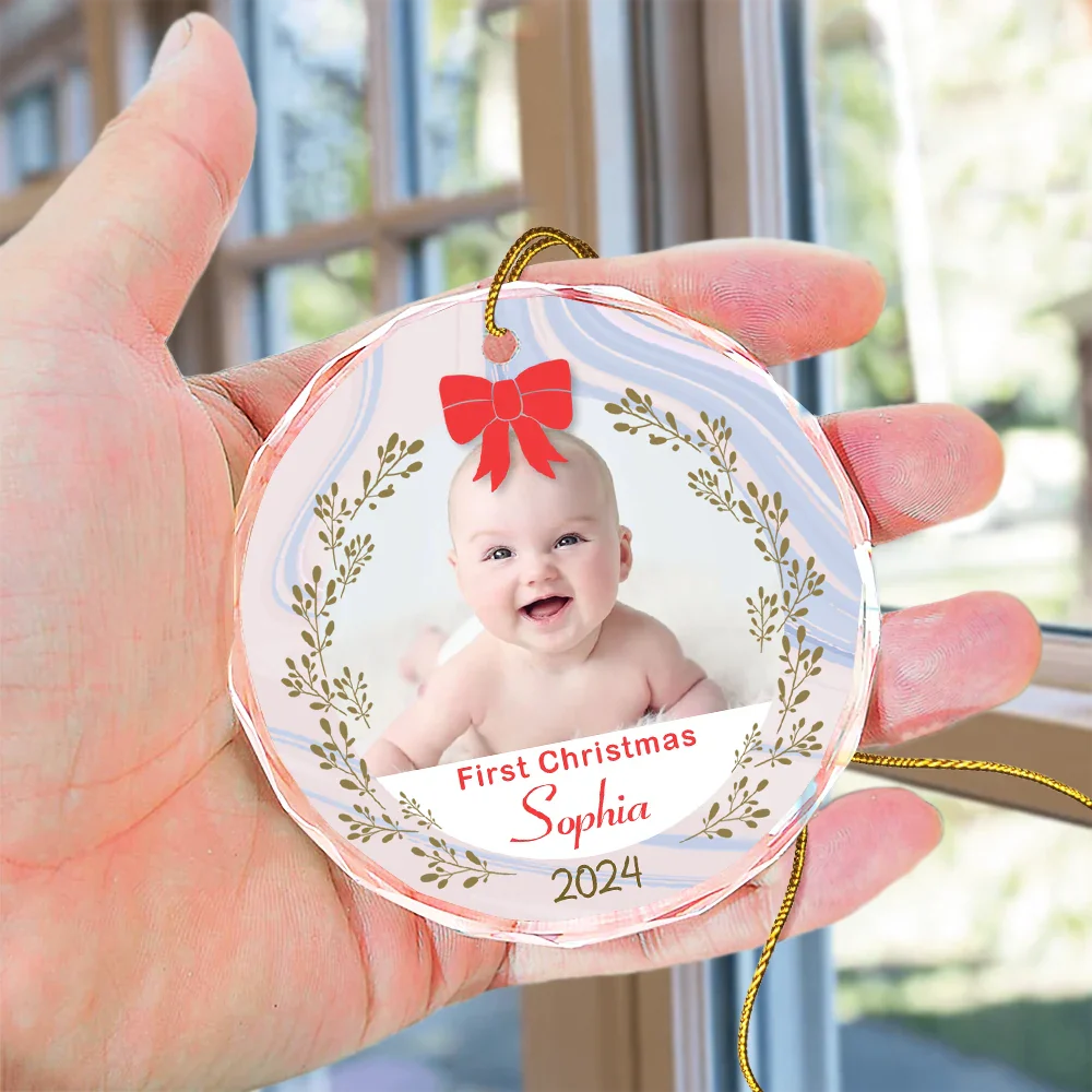 Custom Photo First Christmas - Personalized Circle Glass Ornament ORNA1210