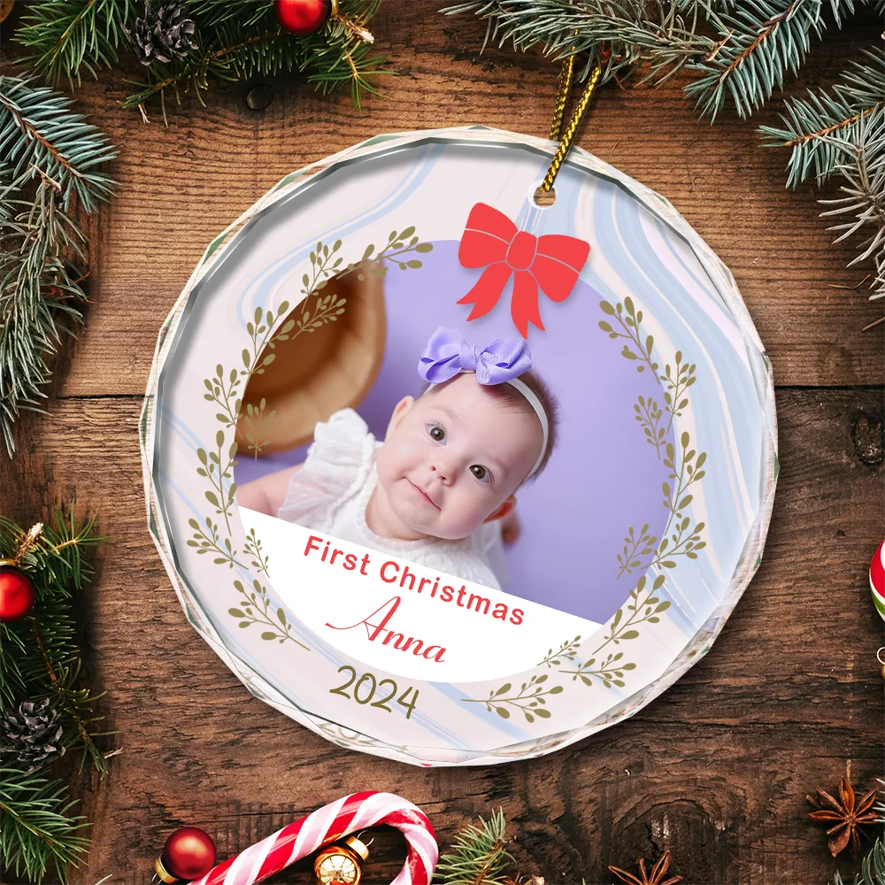 Custom Photo First Christmas - Personalized Circle Glass Ornament ORNA1210