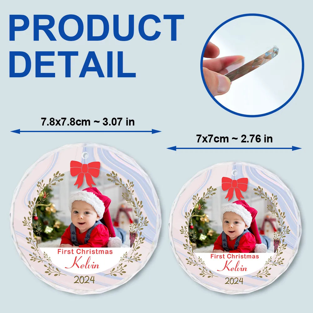 Custom Photo First Christmas - Personalized Circle Glass Ornament ORNA1210