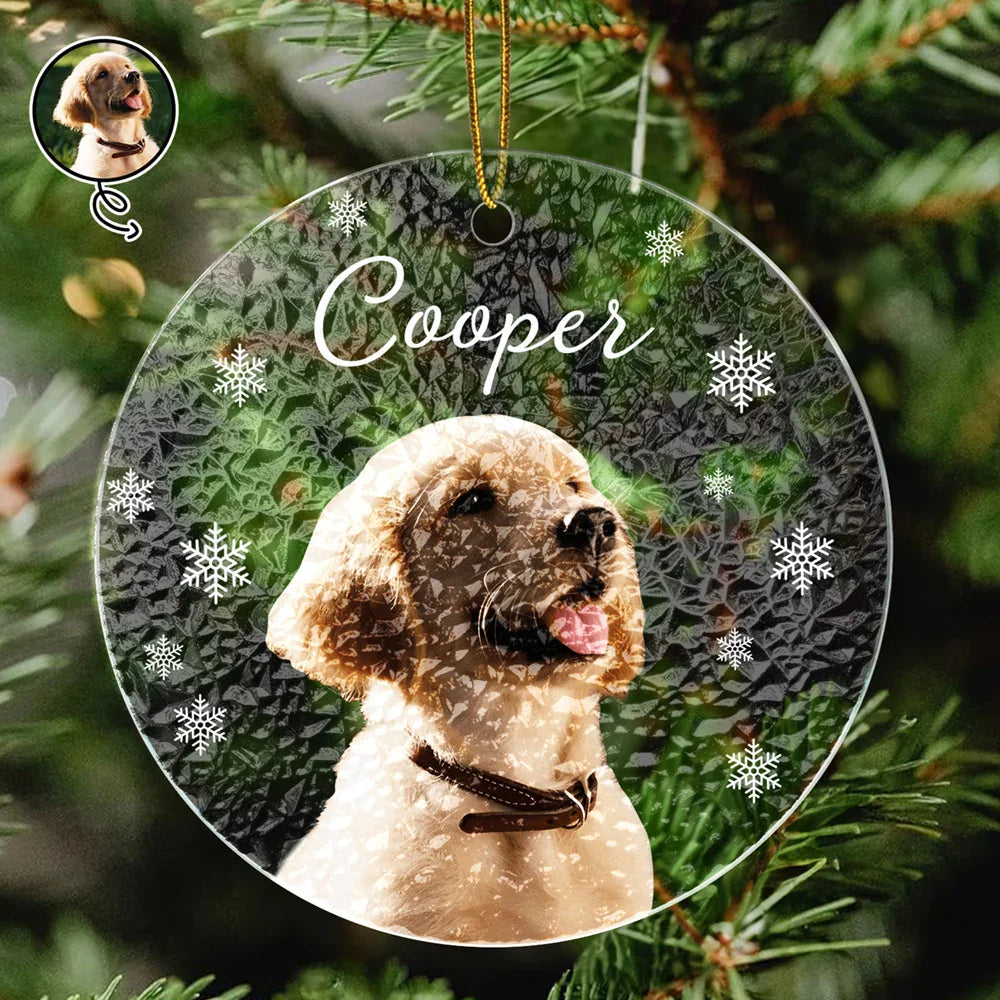Custom Photo Christmas Puppy Picture - Personalized Stained Glass Ornament ORNA1210