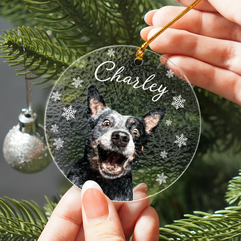 Custom Photo Christmas Puppy Picture - Personalized Stained Glass Ornament ORNA1210