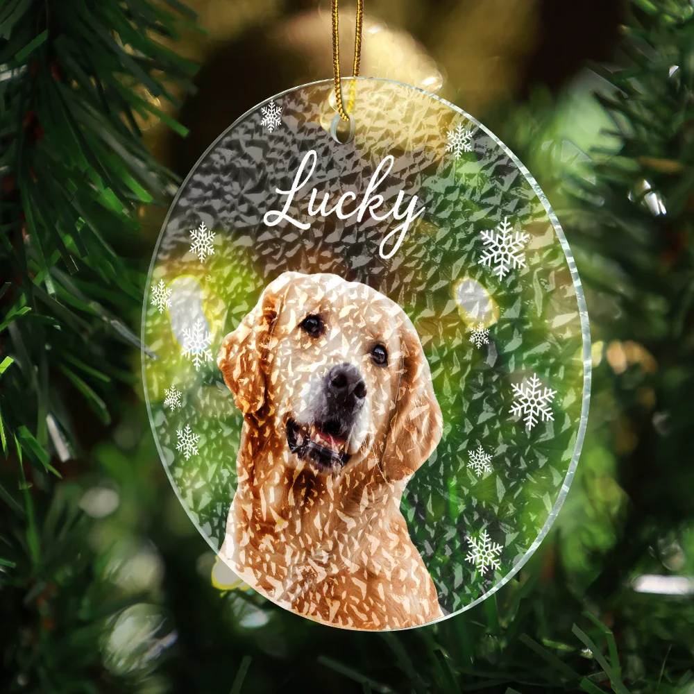 Custom Photo Christmas Puppy Picture - Personalized Stained Glass Ornament ORNA1210