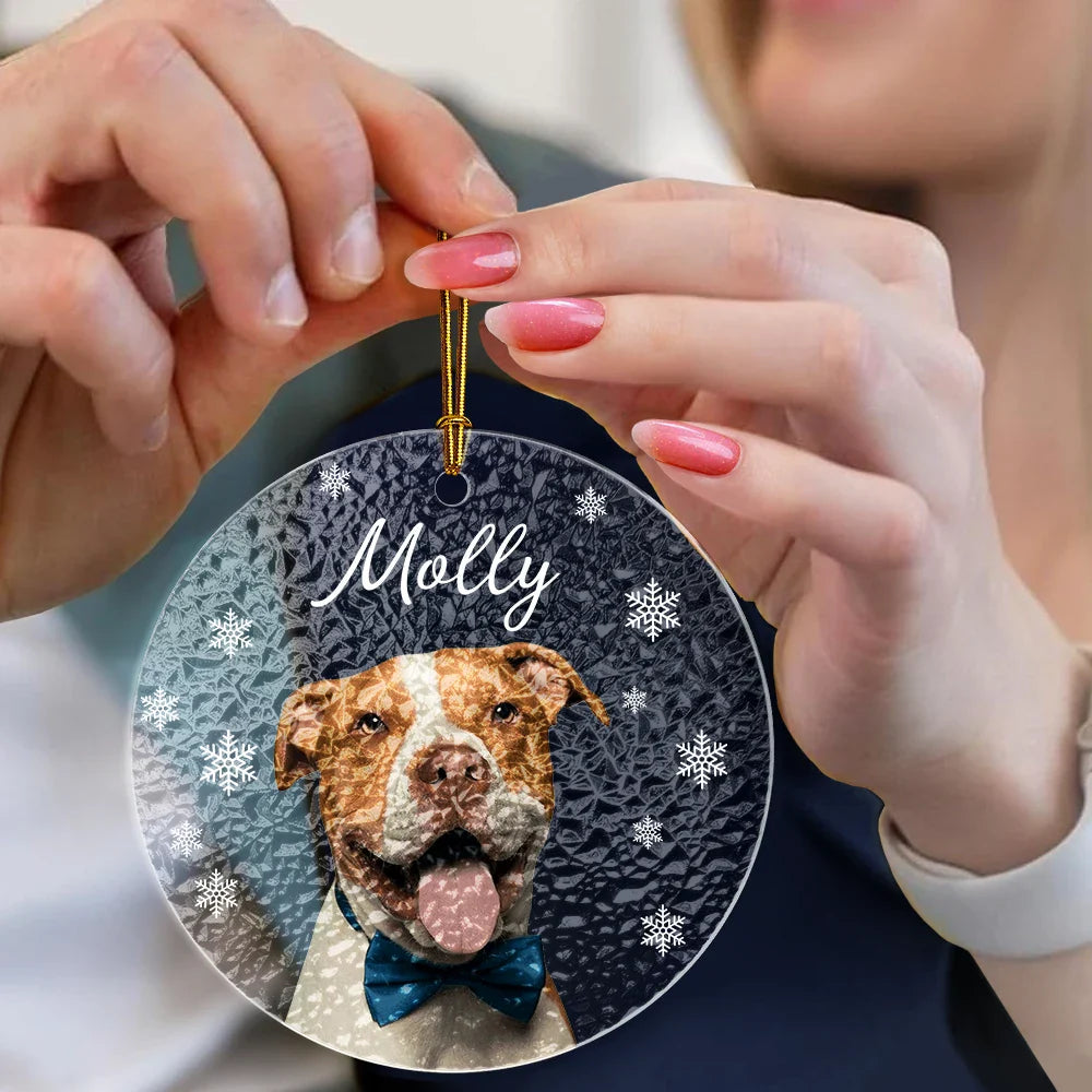 Custom Photo Christmas Puppy Picture - Personalized Stained Glass Ornament ORNA1210