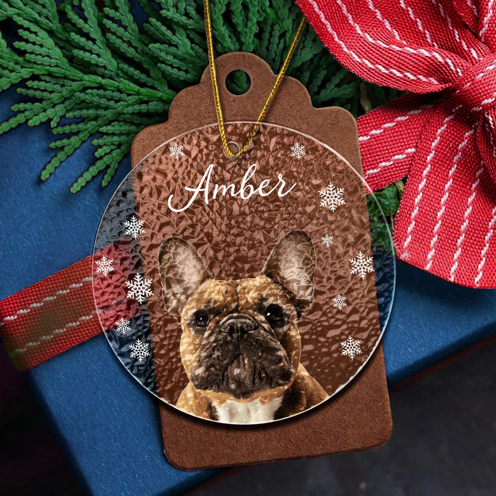 Custom Photo Christmas Puppy Picture - Personalized Stained Glass Ornament ORNA1210