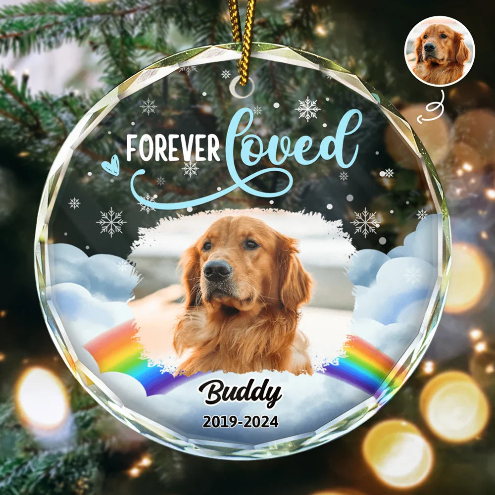 Custom Photo Forever Loved Pet Memorial - Personalized Circle Glass Ornament ORNA1210