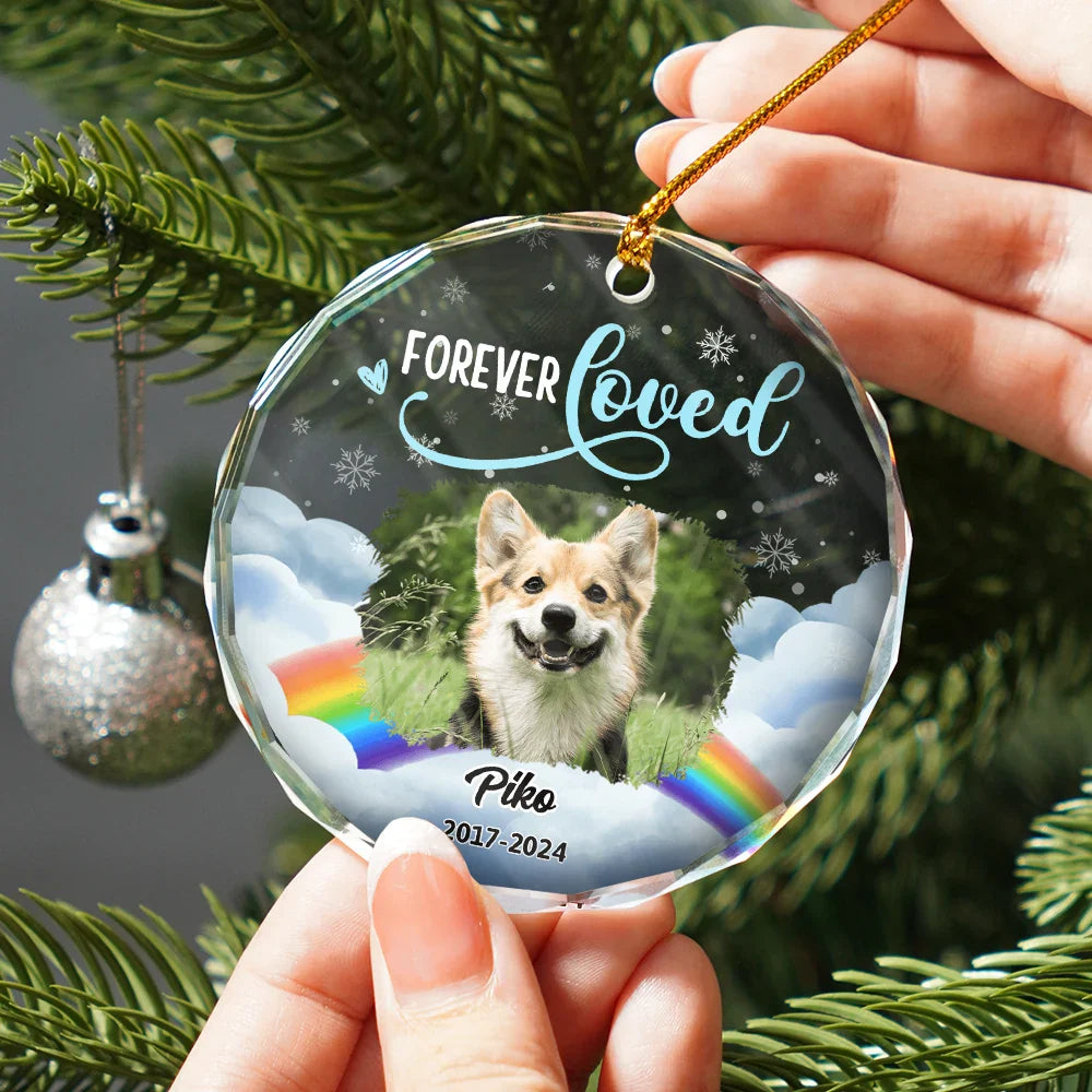 Custom Photo Forever Loved Pet Memorial - Personalized Circle Glass Ornament ORNA1210