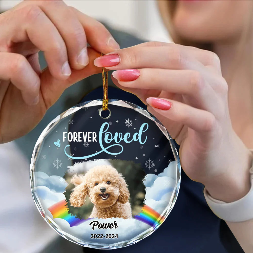 Custom Photo Forever Loved Pet Memorial - Personalized Circle Glass Ornament ORNA1210