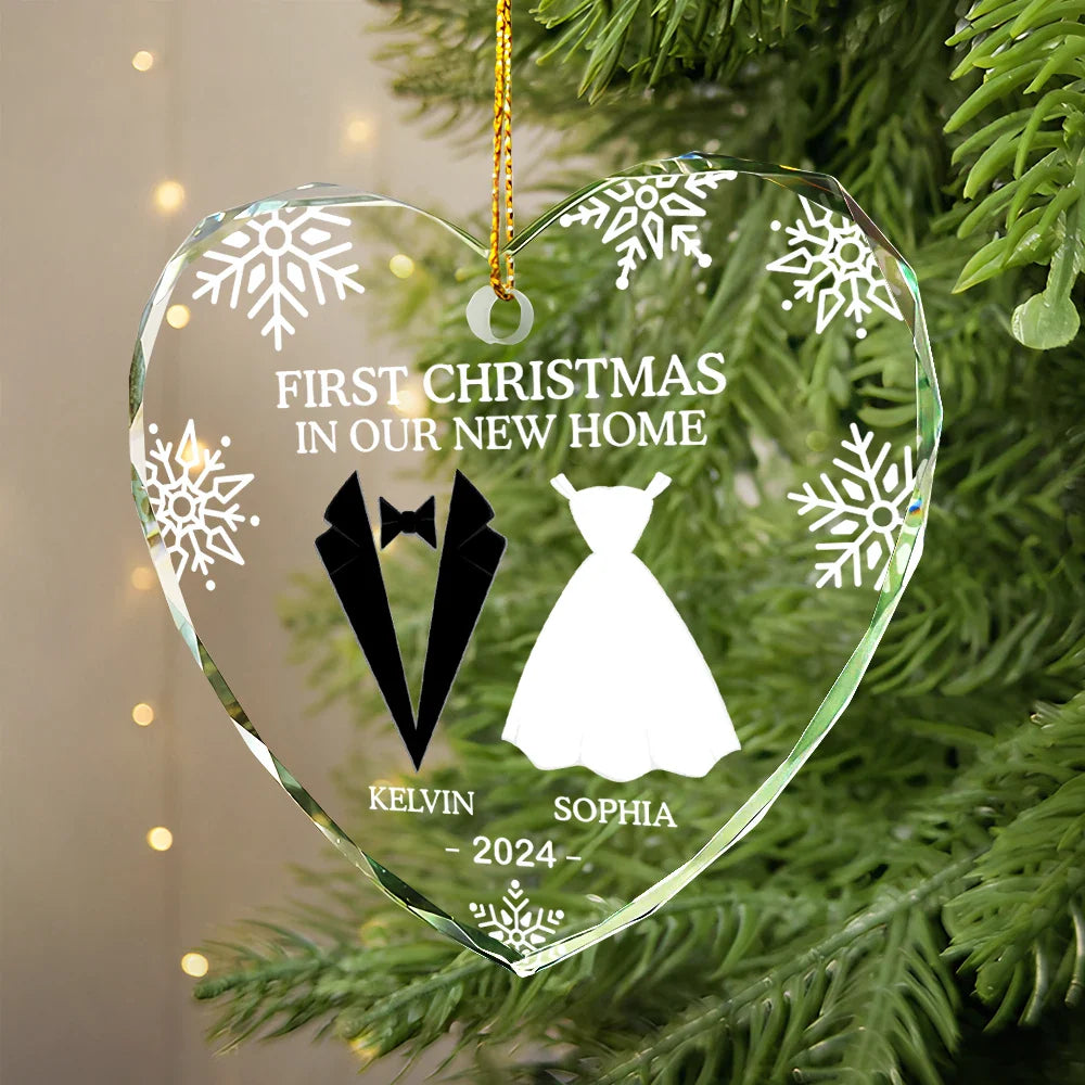 First Christmas As Married Couples - Personalized Heart Shaped Glass Ornament ORNA1210