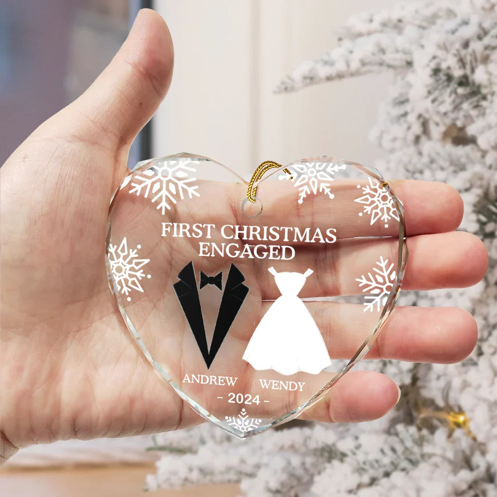 First Christmas As Married Couples - Personalized Heart Shaped Glass Ornament ORNA1210