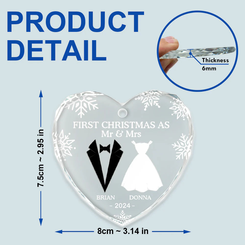 First Christmas As Married Couples - Personalized Heart Shaped Glass Ornament ORNA1210