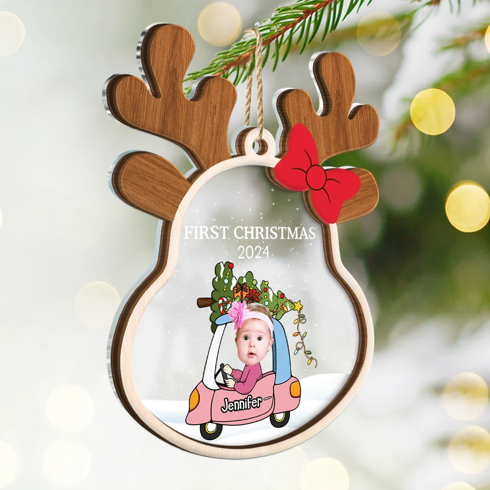 Custom Photo Reindeer Baby First Christmas - Personalized 2-Layered Mix Ornament ORNA1210
