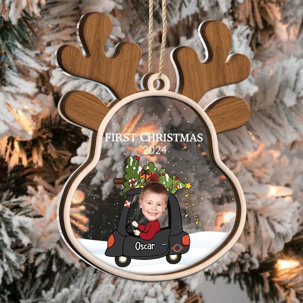 Custom Photo Reindeer Baby First Christmas - Personalized 2-Layered Mix Ornament ORNA1210