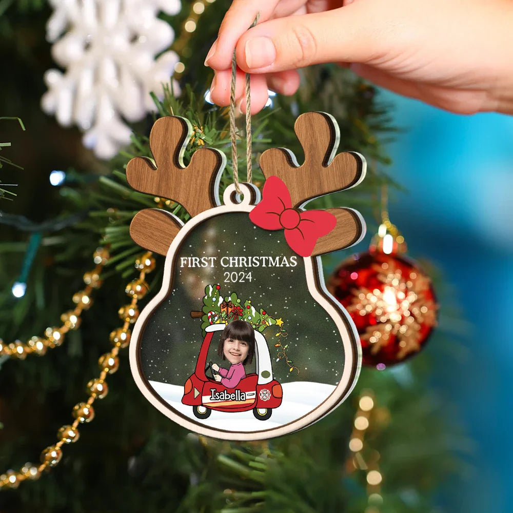 Custom Photo Reindeer Baby First Christmas - Personalized 2-Layered Mix Ornament ORNA1210