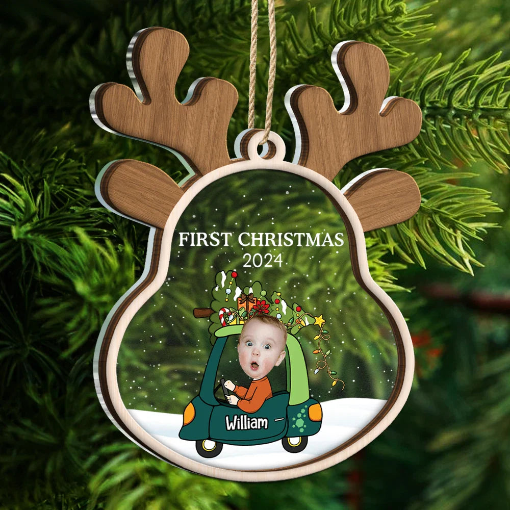Custom Photo Reindeer Baby First Christmas - Personalized 2-Layered Mix Ornament ORNA1210
