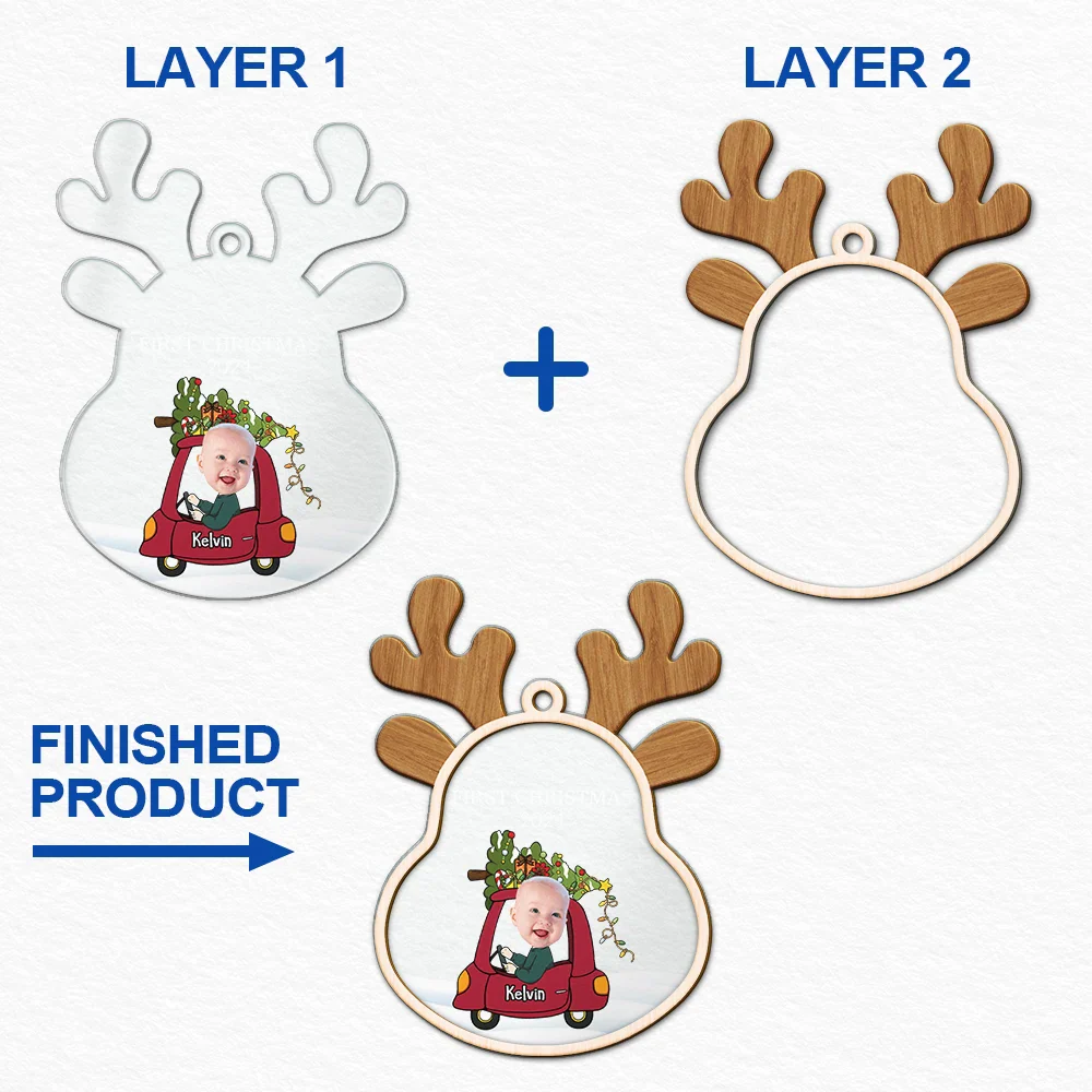 Custom Photo Reindeer Baby First Christmas - Personalized 2-Layered Mix Ornament ORNA1210