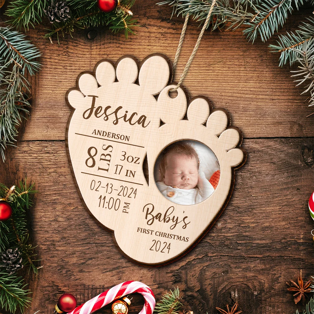 Custom Photo Baby's First Christmas - Personalized 2-Layered Wooden Ornament ORNA1210
