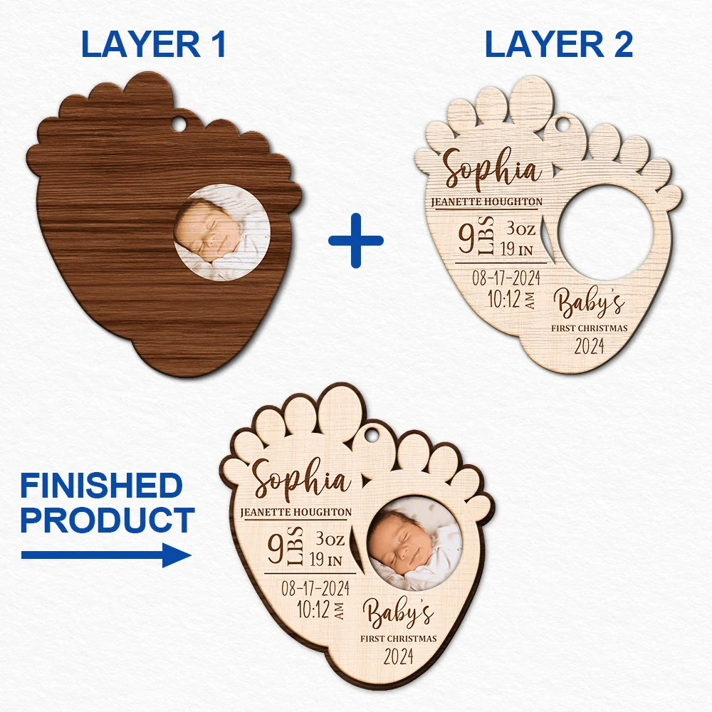 Custom Photo Baby's First Christmas - Personalized 2-Layered Wooden Ornament ORNA1210