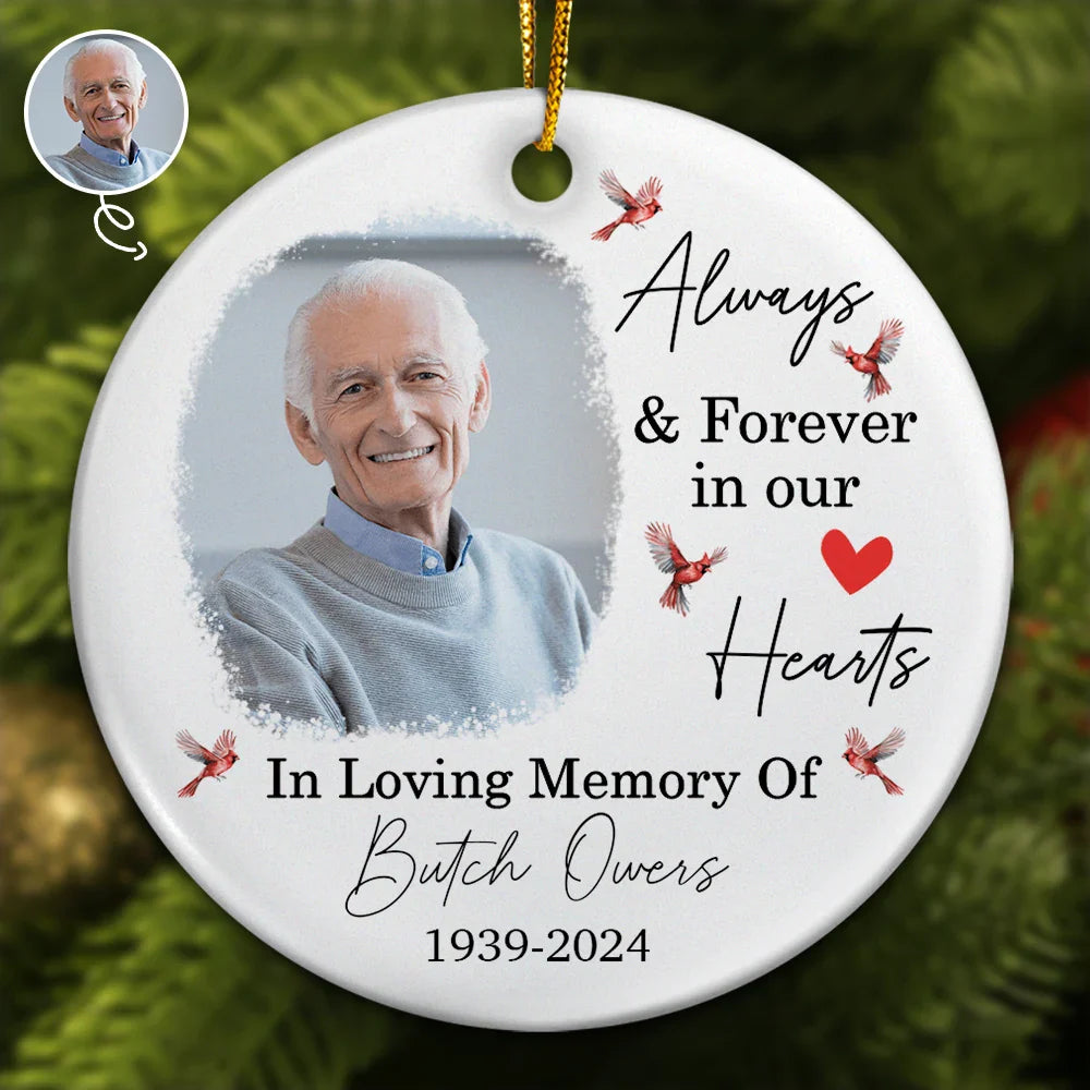 Custom Photo In Loving Memory Christmas Memorial - Personalized Circle Ceramic Ornament ORNA1210