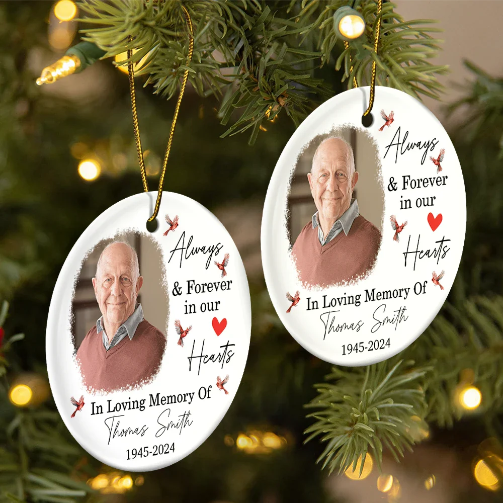 Custom Photo In Loving Memory Christmas Memorial - Personalized Circle Ceramic Ornament ORNA1210