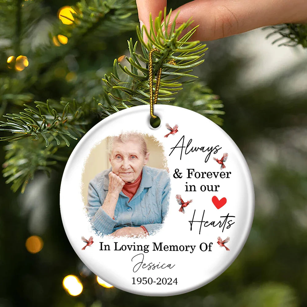 Custom Photo In Loving Memory Christmas Memorial - Personalized Circle Ceramic Ornament ORNA1210