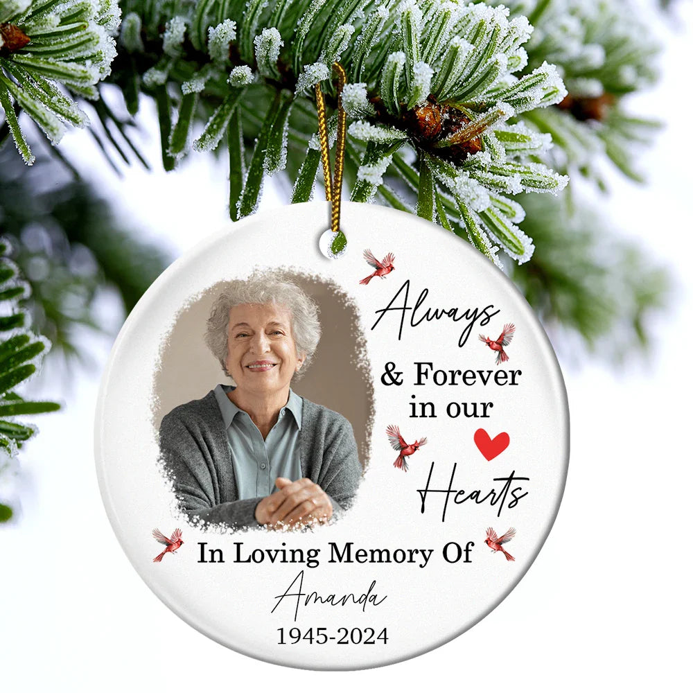 Custom Photo In Loving Memory Christmas Memorial - Personalized Circle Ceramic Ornament ORNA1210