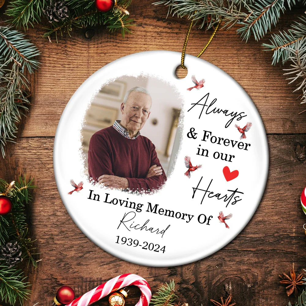 Custom Photo In Loving Memory Christmas Memorial - Personalized Circle Ceramic Ornament ORNA1210