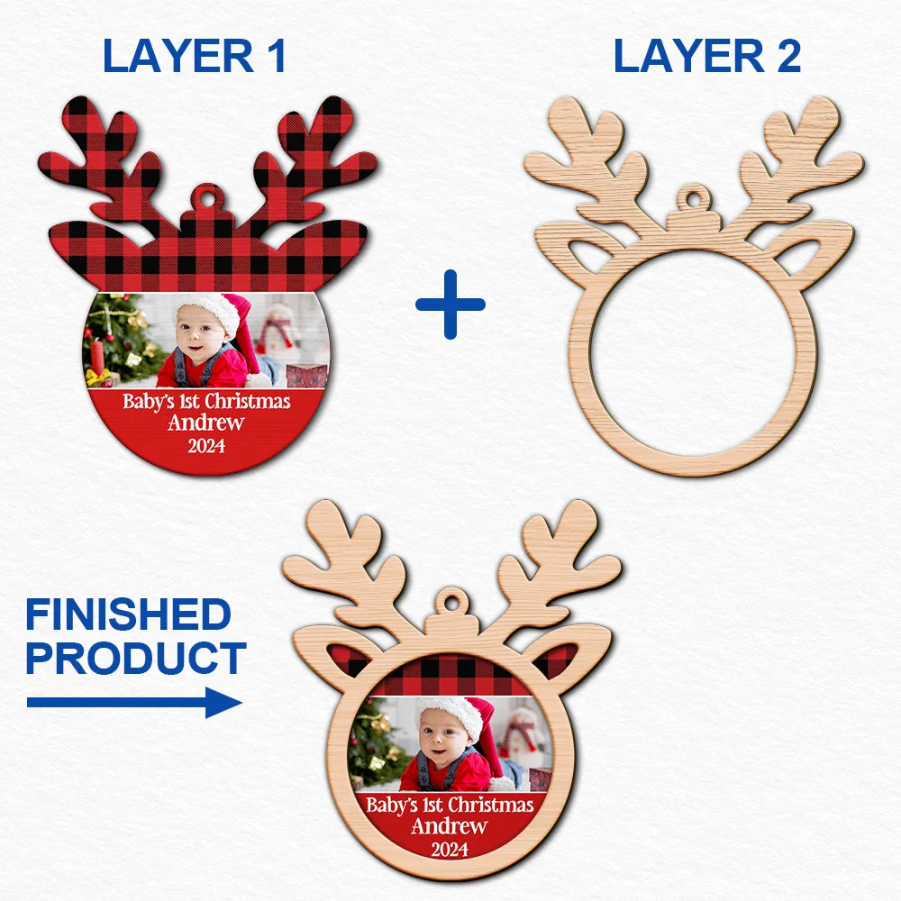 Custom Photo Baby's 1st Christmas - Personalized 2-Layered Wooden Ornament ORNA1210