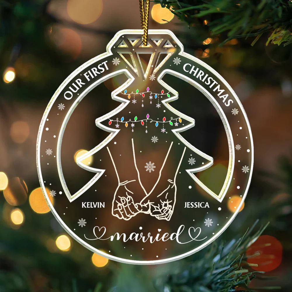 Holding Hands First Christmas Couples - Personalized Custom Shaped Acrylic Ornament ORNA1210