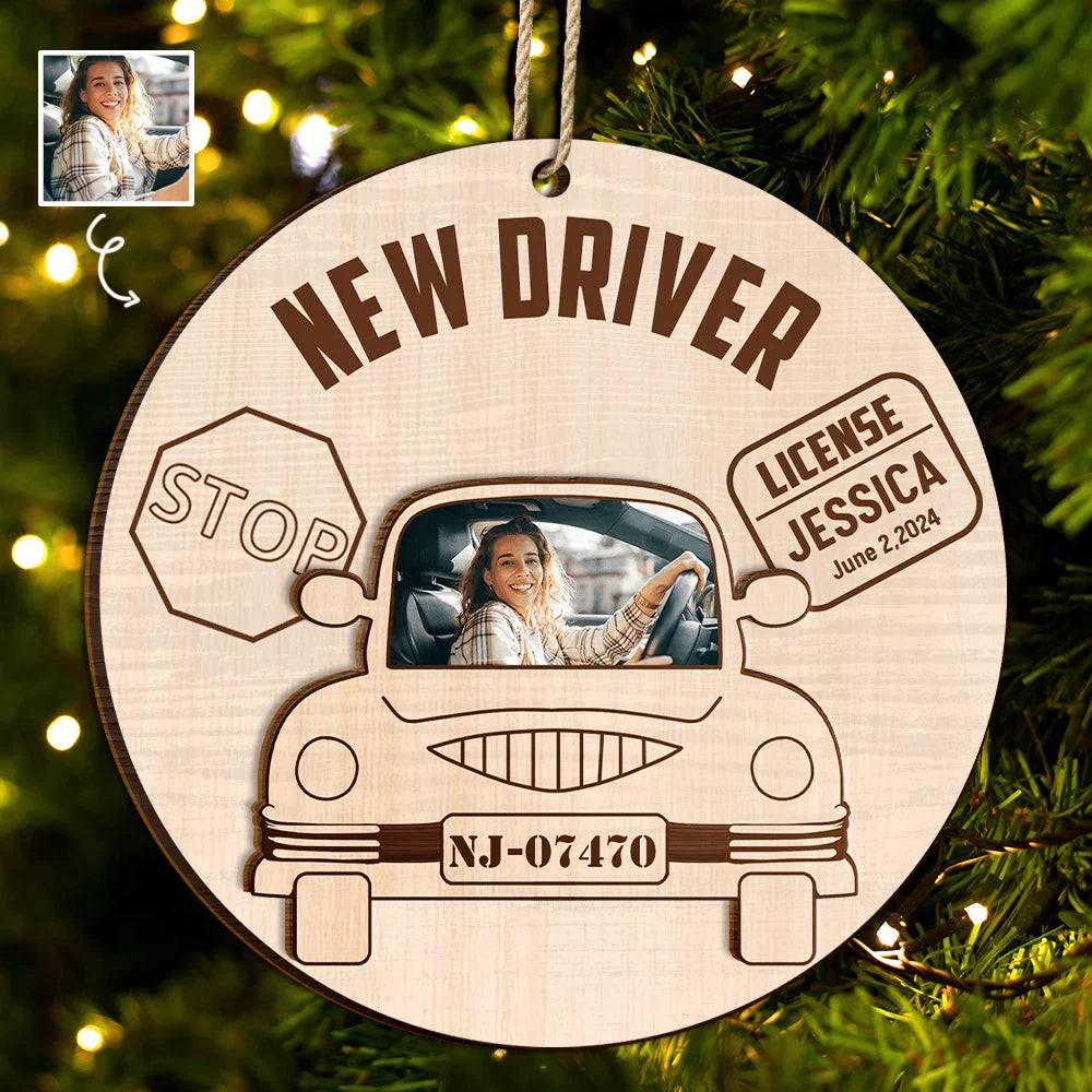 Custom Photo New Driver Christmas - Personalized 2-Layered Wooden Ornament ORNA1210