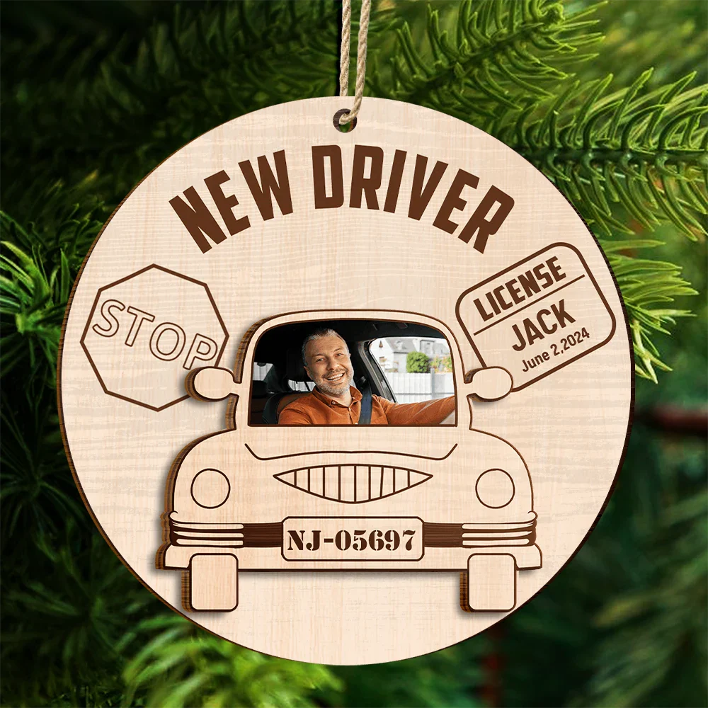 Custom Photo New Driver Christmas - Personalized 2-Layered Wooden Ornament ORNA1210