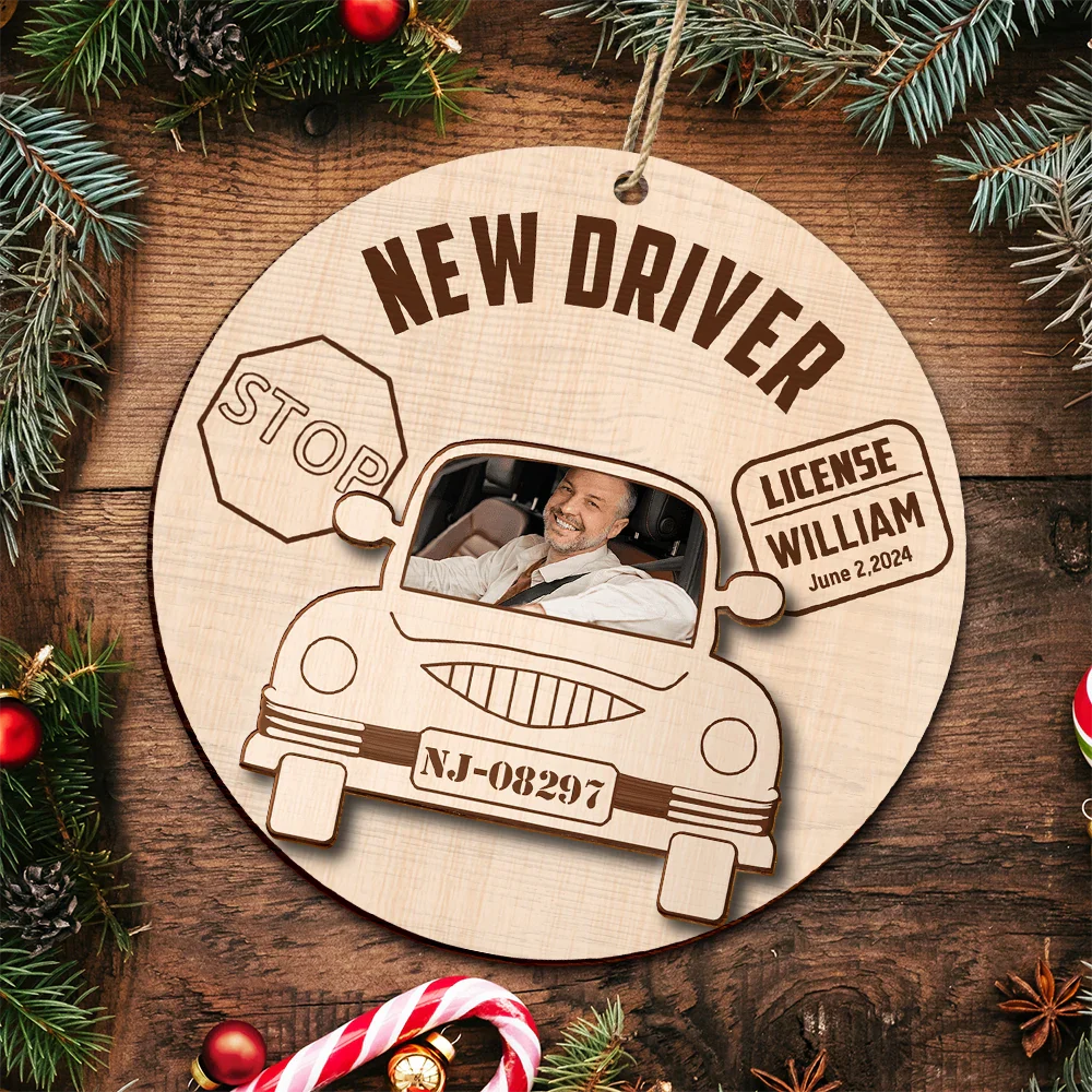 Custom Photo New Driver Christmas - Personalized 2-Layered Wooden Ornament ORNA1210