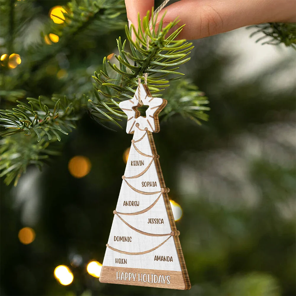 Family Christmas Tree - Personalized Custom Shaped Wooden Ornament ORNA1210