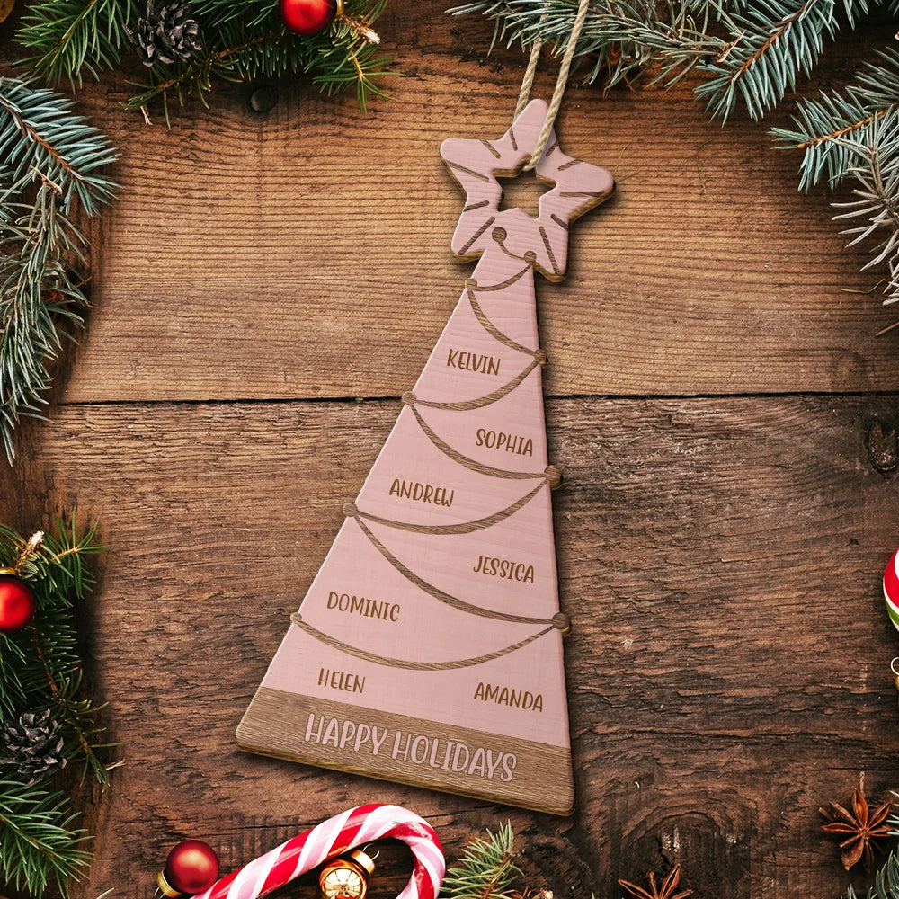 Family Christmas Tree - Personalized Custom Shaped Wooden Ornament ORNA1210