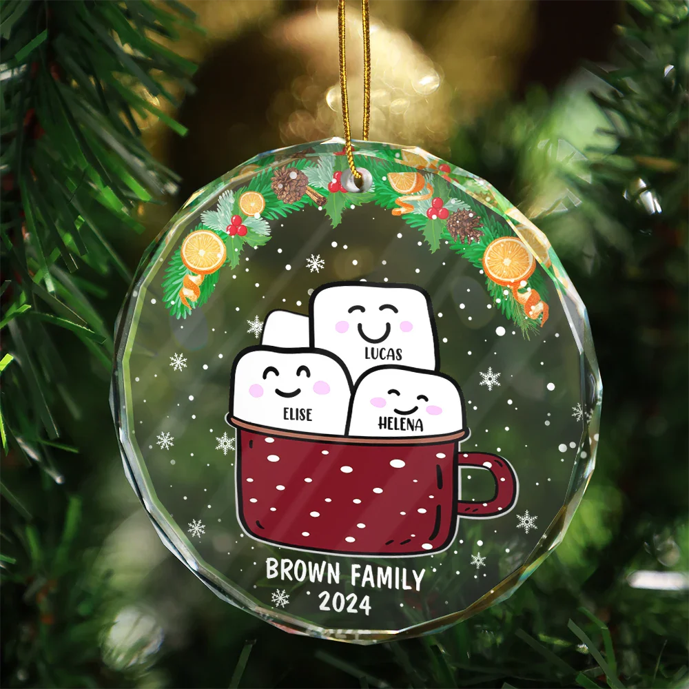 Funny Marshmallow Hot Cocoa Cup - Personalized Circle Glass Ornament ORNA1210