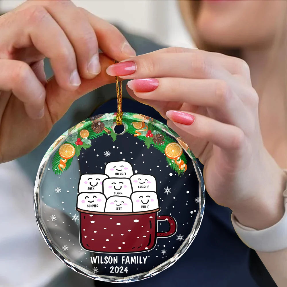 Funny Marshmallow Hot Cocoa Cup - Personalized Circle Glass Ornament ORNA1210