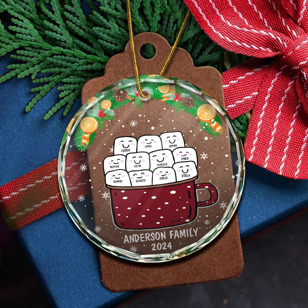 Funny Marshmallow Hot Cocoa Cup - Personalized Circle Glass Ornament ORNA1210