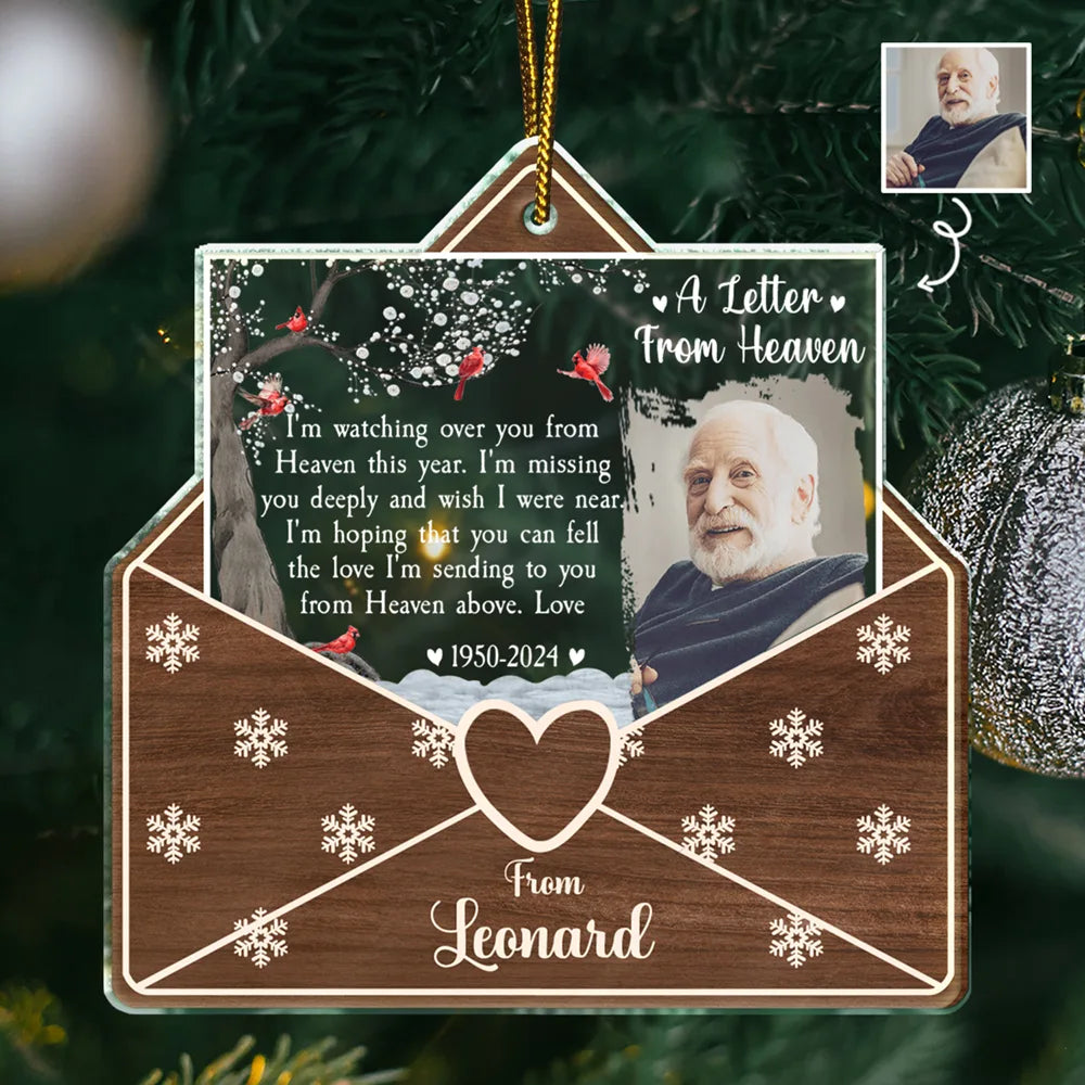 Custom Photo Letter From Heaven Memorial Christmas - Personalized Custom Shaped Acrylic Ornament ORNA1210
