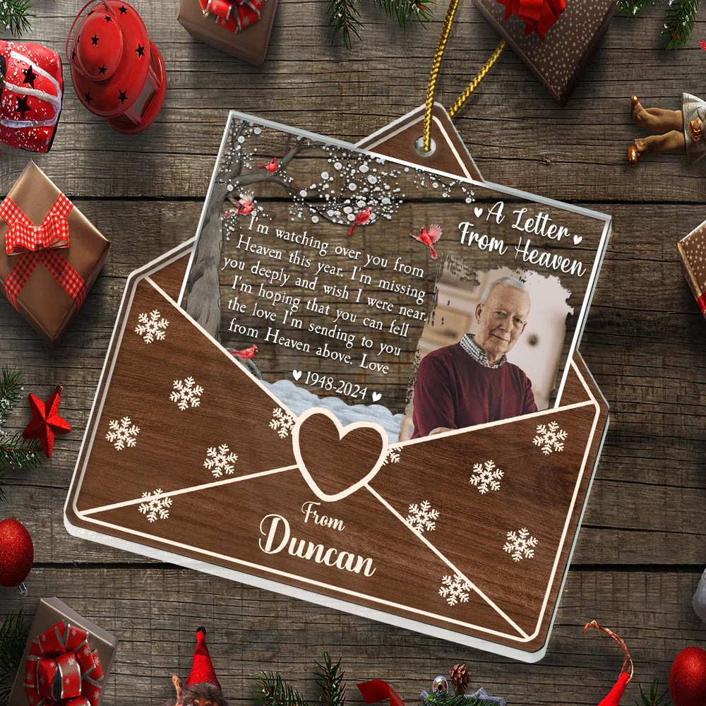 Custom Photo Letter From Heaven Memorial Christmas - Personalized Custom Shaped Acrylic Ornament ORNA1210