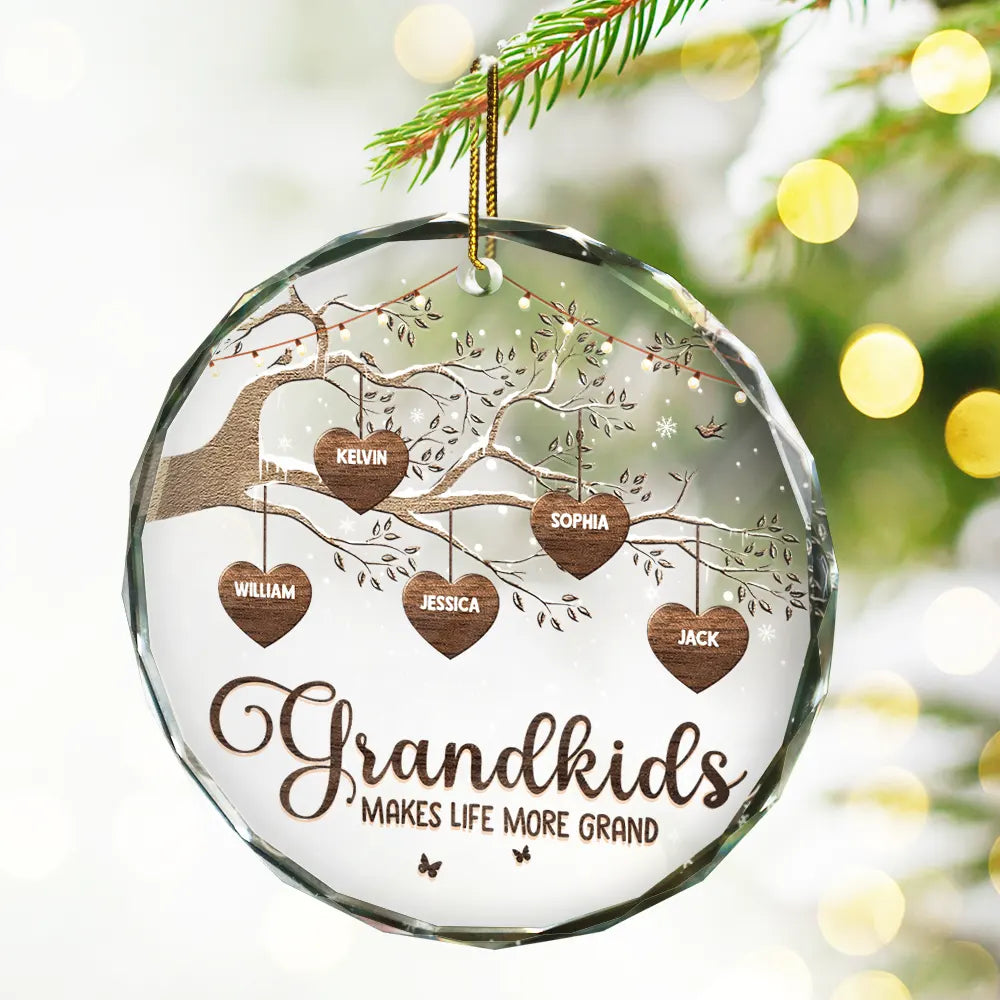 Grandchildren Make Life More Grand - Personalized Circle Glass Ornament ORNA1210